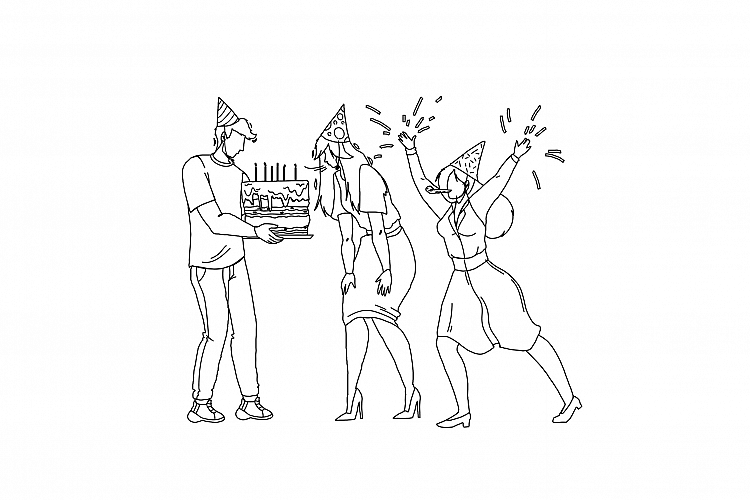 Happy Birthday Party Celebrating People flat Vector