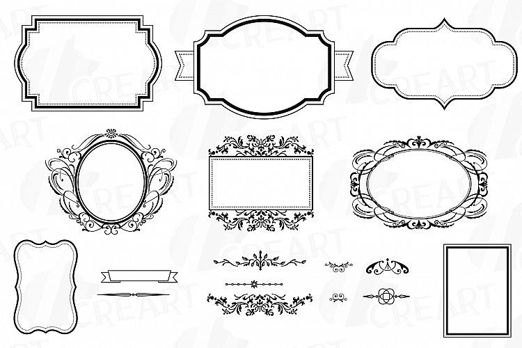 Digital Frames, Borders Clip Art, Digital Labels silhouette