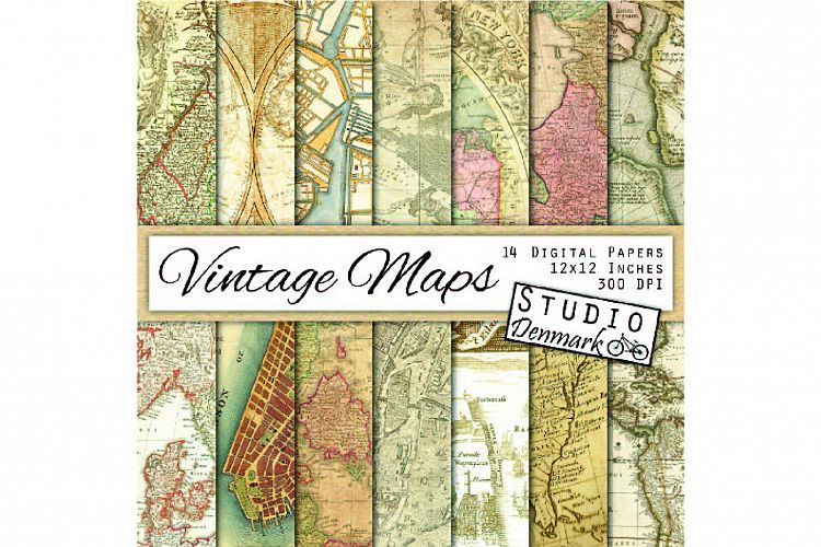 Vintage Maps Digital Paper - 14 Antique Sepia maps