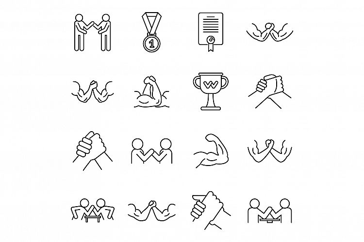 Sport arm wrestling icons set, outline style example image 1