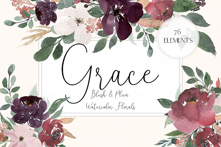Grace - Blush & Plum Watercolor Florals