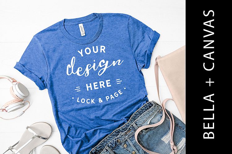 Heather True Royal Bella Canvas 3001 T-Shirt Mockup