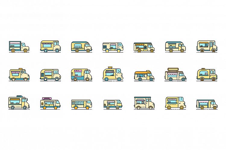 Food truck icons set line color vector example image 1
