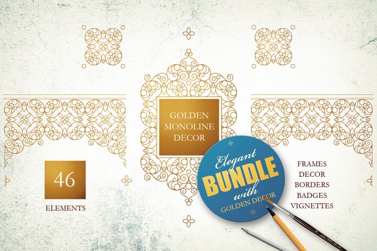 Golden Monoline Decor. Vector Bundle.