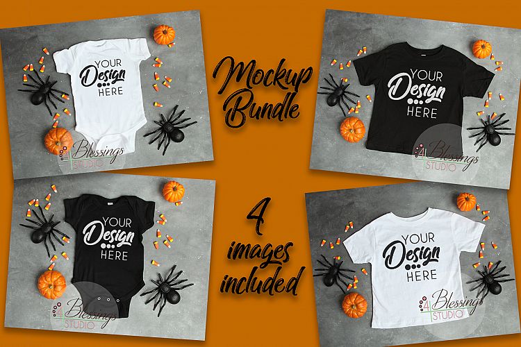 Halloween Baby and Child Mockup Bundle Flat Lay Shirts
