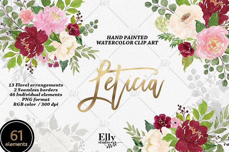 Watercolor flower clip art - Leticia