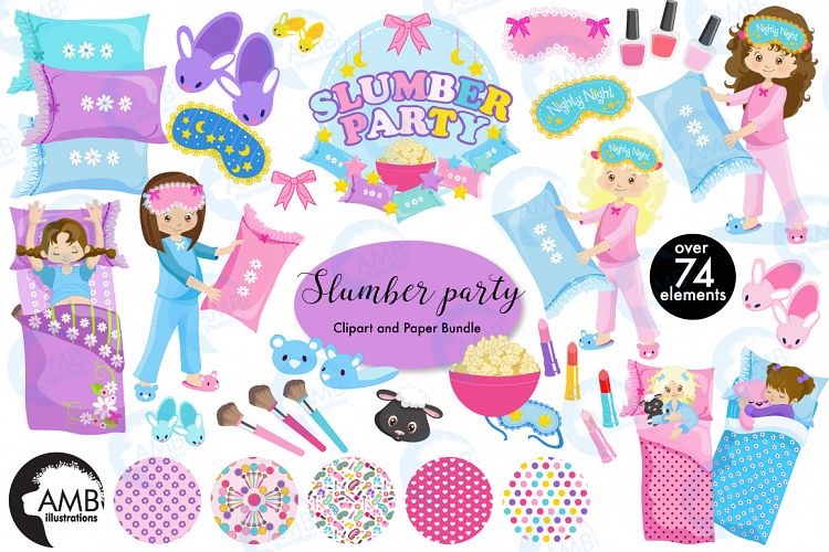 Slumber party, Pyjama Party clipart MEGA Bundle, graphics AMB-1800