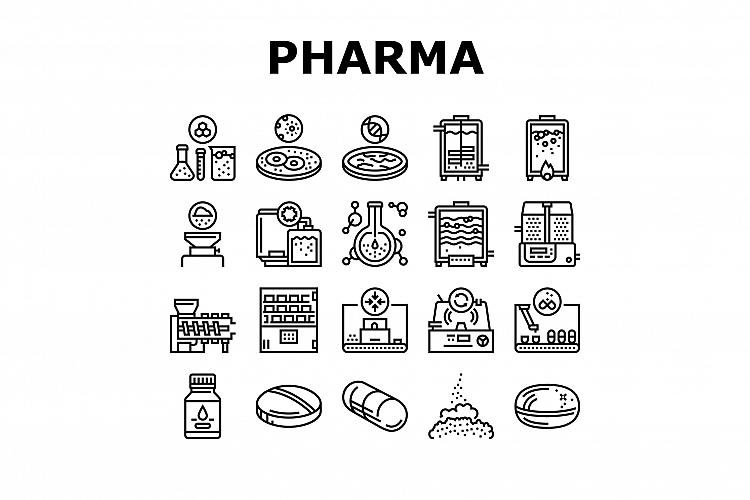 Pharmaceutical Production Factory Icons Set Vector example image 1