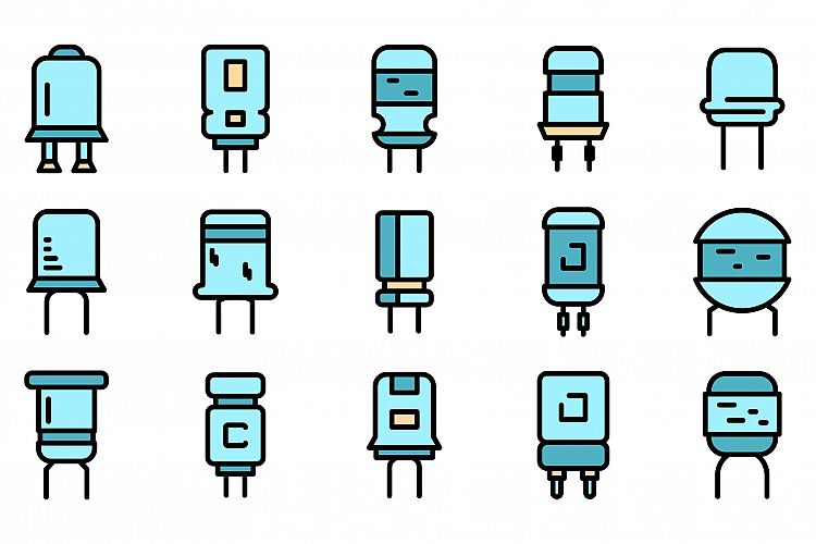 Capacitor icons set vector flat example image 1