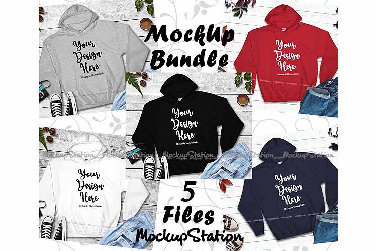 Download Winter Fall Hoodie Mockup Bundle 5 Colors Gildan 18500 Set ...