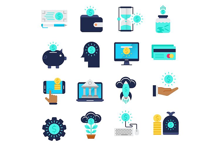 Money flat icons set