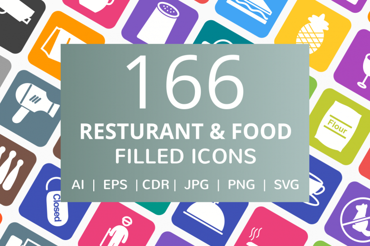 166 Restaurant   Food Filled Round Corner Icons