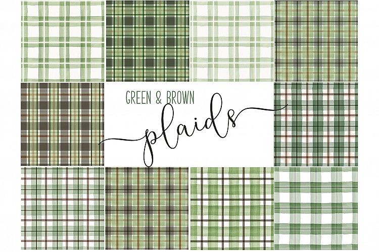 Green and Brown watercolor plaids Repeatable JPG