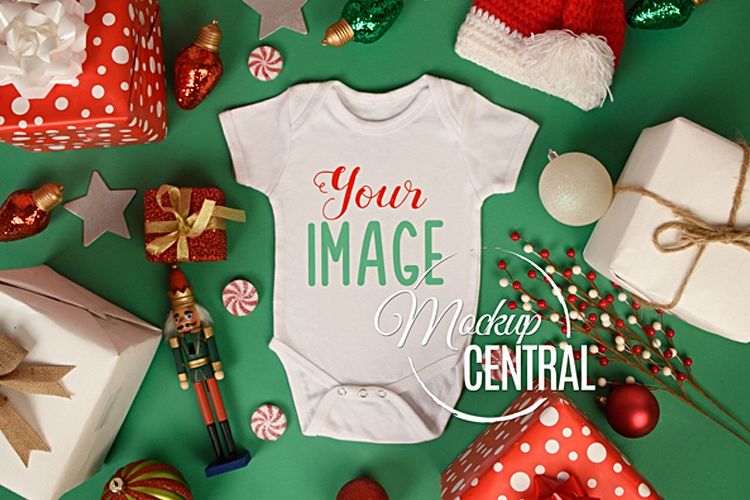 Blank Baby White Onepiece Bodysuit Christmas Mockup Shirt