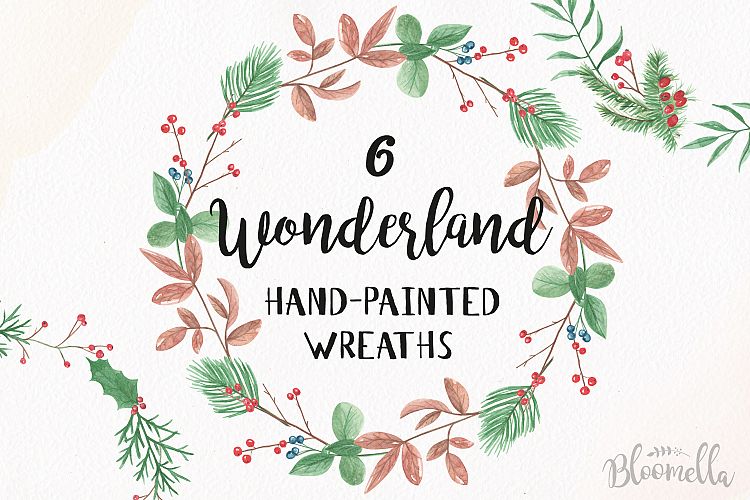 Watercolor Wonderland Holly Festive Wreaths Garlands Painted
