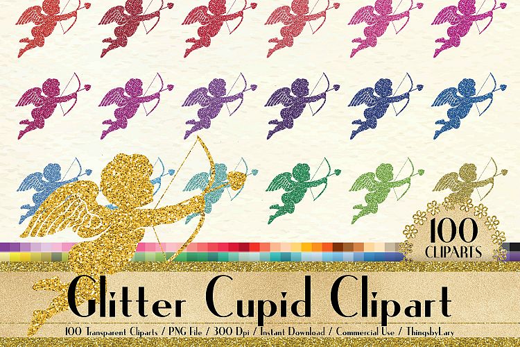100 Glitter Cupid Love Clip Arts, Wedding, Luxury Glitter