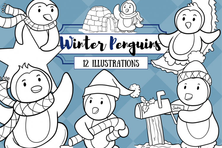 Winter Penguins Digital Stamps
