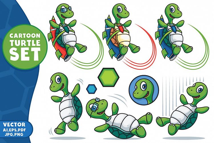 Cartoon Vector Turtle Character Set