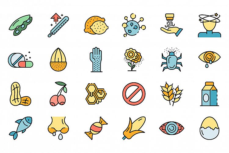 Food allergy icons set vector flat example image 1