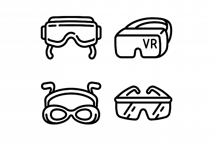 Goggles icons set, outline style