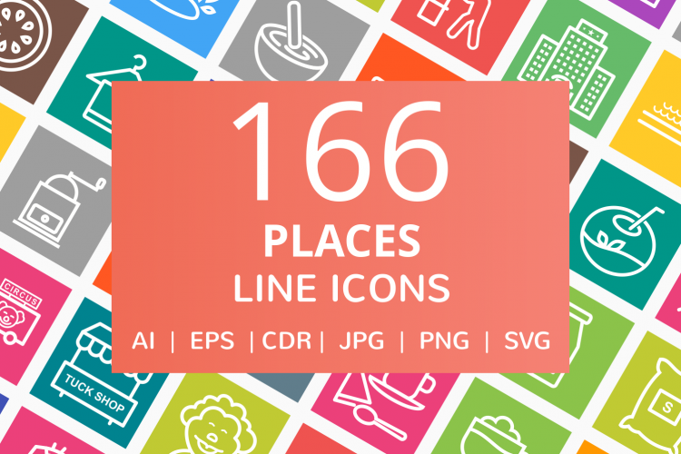 166 Places Line Multicolor B/G Icons