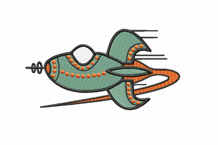 RETRO Rocket ~ Machine Embroidery Design in 2 sizes - Instant Download ~ Futuristic Jestons Style Rocket