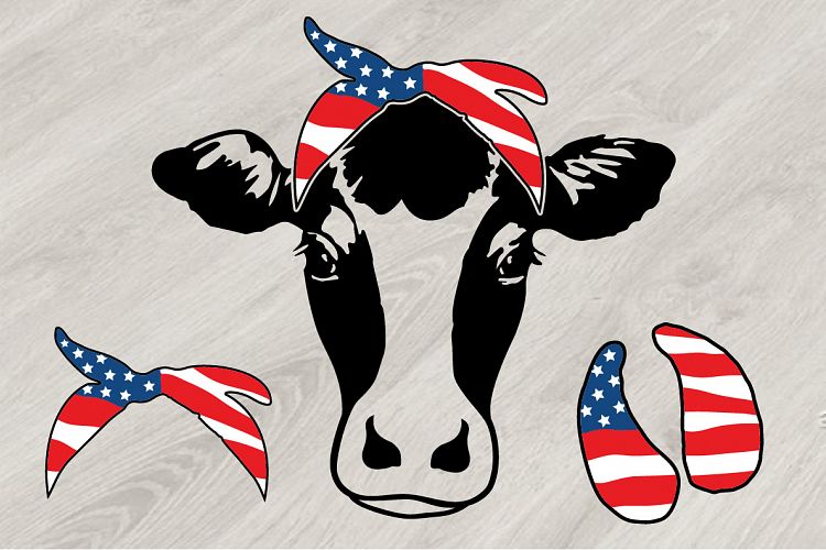Cow USA Flag Bandana, cowboy 4th July Farm Milk 835S