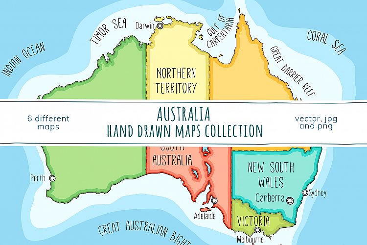 Maps of Australia. Hand drawn collection