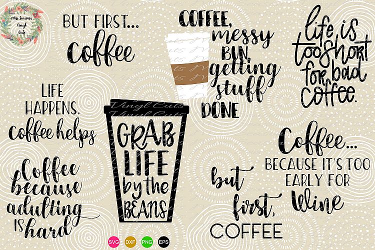 Coffee Bundle SVG Png Dxf EPS - 9 designs