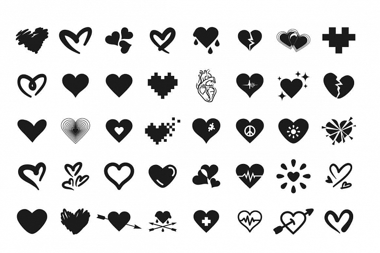 40 heart icon set on white background