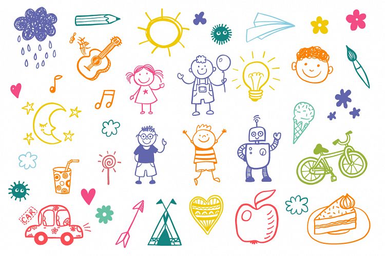 Childrens drawing vector set