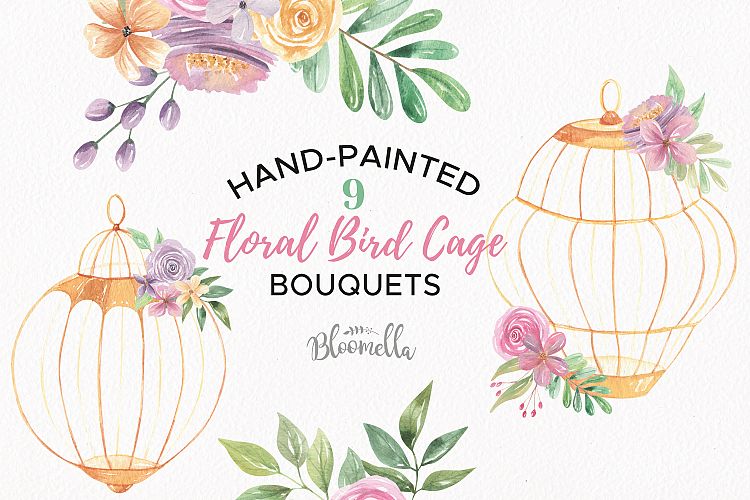 Watercolor Floral Bird Cages Pretty Clipart Bouquets Flowers