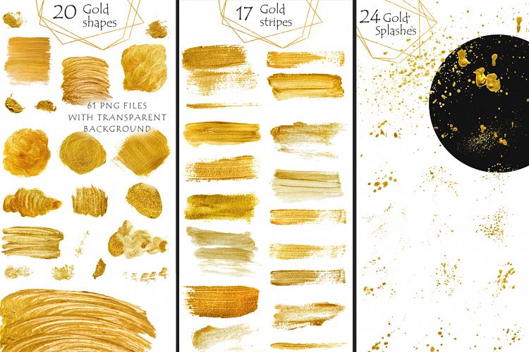 Gold clipart Brush Strokes, Stripes, Shapes, Splashes Digita