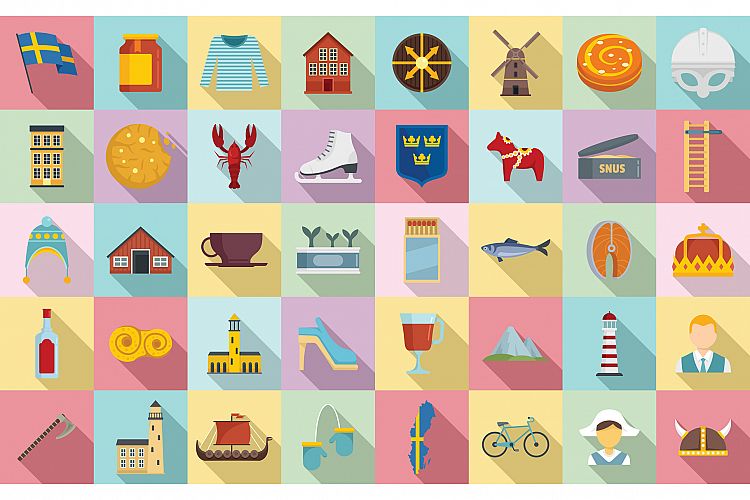 Sweden icons set, flat style example image 1