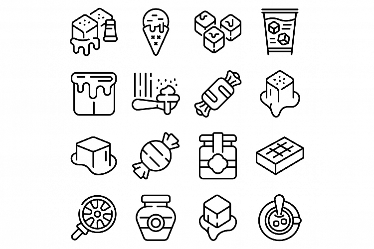 Salted caramel icons set, outline style