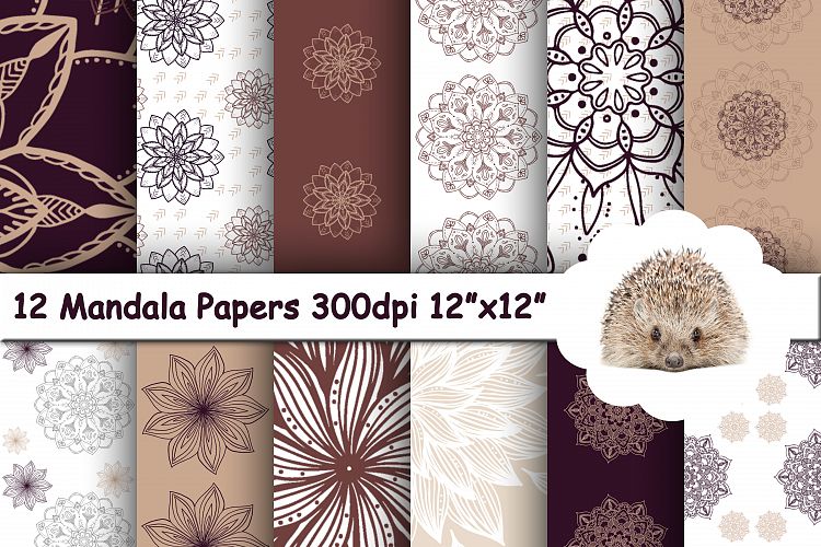 12 Mandala Flowers Paper, Geometric Background Pattern