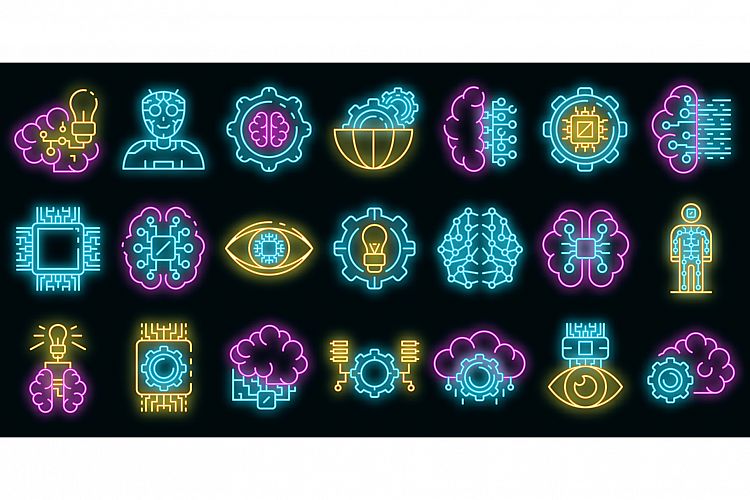 Artificial intelligence icons set vector neon example image 1