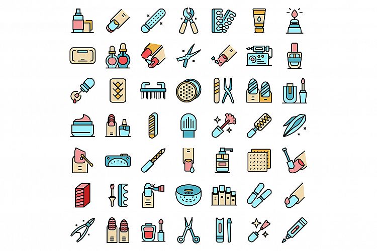Equipment for manicure icons set vector flat