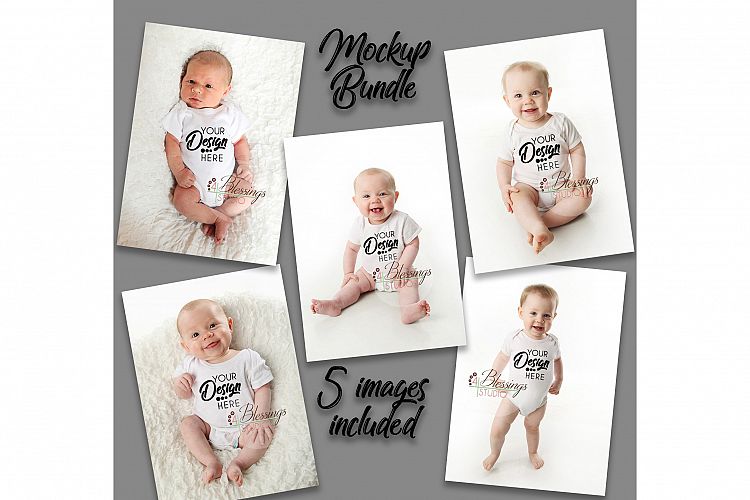 Baby Shirt Mockup Bundle - Blank White Baby Bodysuit Shirt