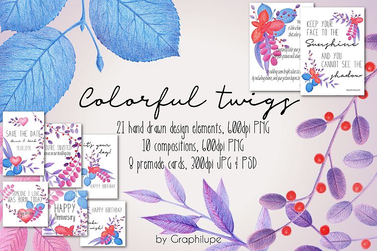 Colorful Twigs - Hand-drawn Illustration Kit