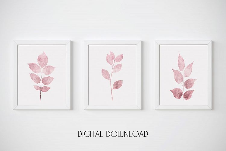 Pink Botanical Print, Pink Leaf Prints, Set of 3 Wall Art
