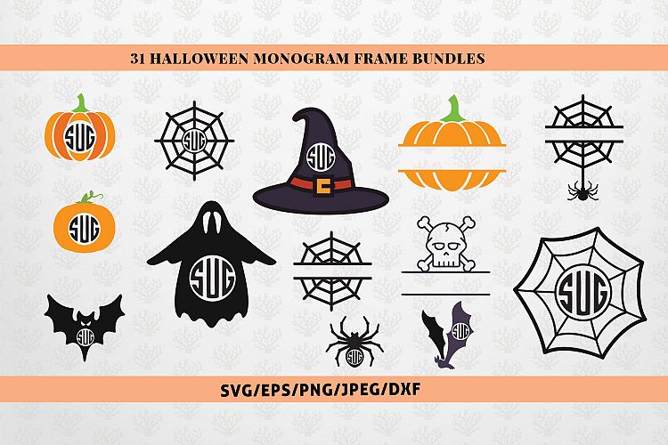 Big SVG Bundle - 31 Halloween Monogram Frame SVG EPS DXF PNG