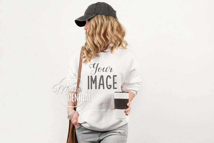 White Hoodie on Model Mockup, Girl in Mock Up Hoodie