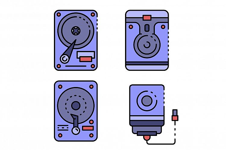 Hard disk icons set vector flat example image 1