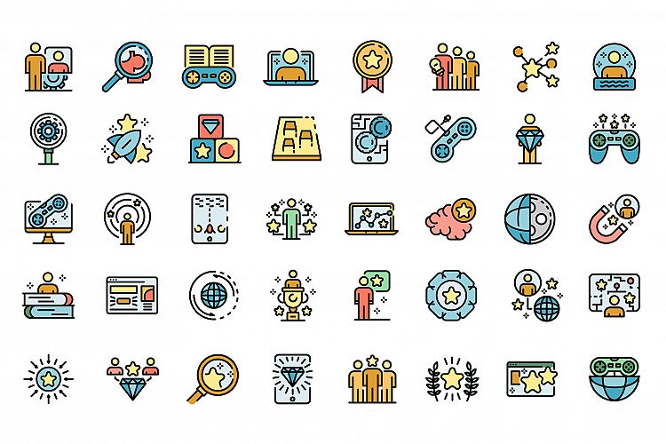 Gamification icons set vector flat example image 1