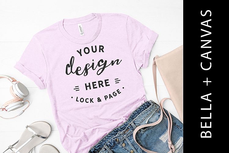 Heather Prism Lilac Bella Canvas 3001 Tee Shirt Mockup