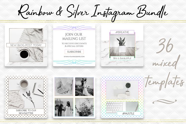 Rainbow & Silver Instagram Template Bundle