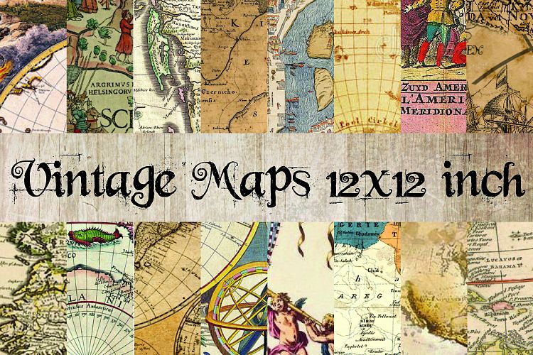 Vintage Maps Digital Paper 12x12 inch