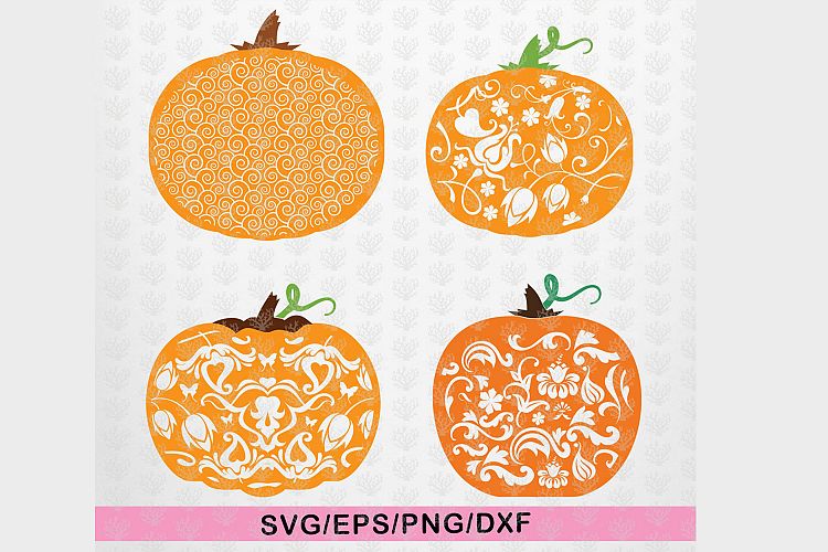 Halloween Bundle - 4 Decorative Floral Pumpkin SVG EPS DXF