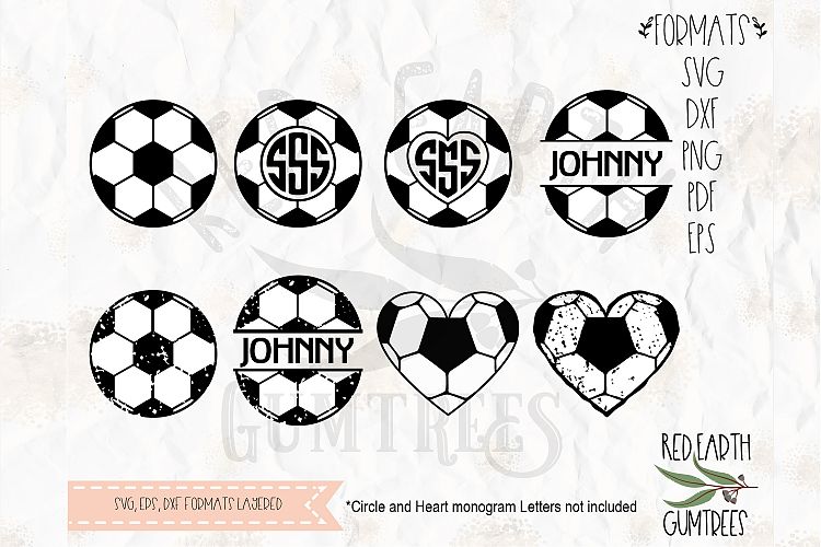 Soccer ball monogram bundle in SVG, DXF, PNG, EPS, PDF